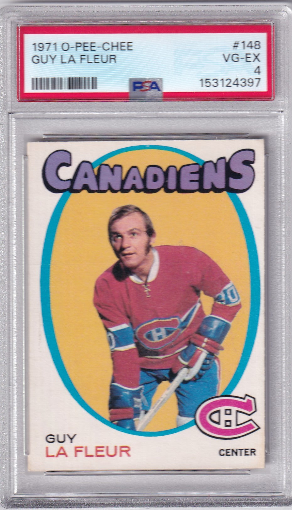 Guy Lafleur 1971-72 O-Pee-Chee Rookie Card #148 OPC RC PSA 4 Montreal Canadiens