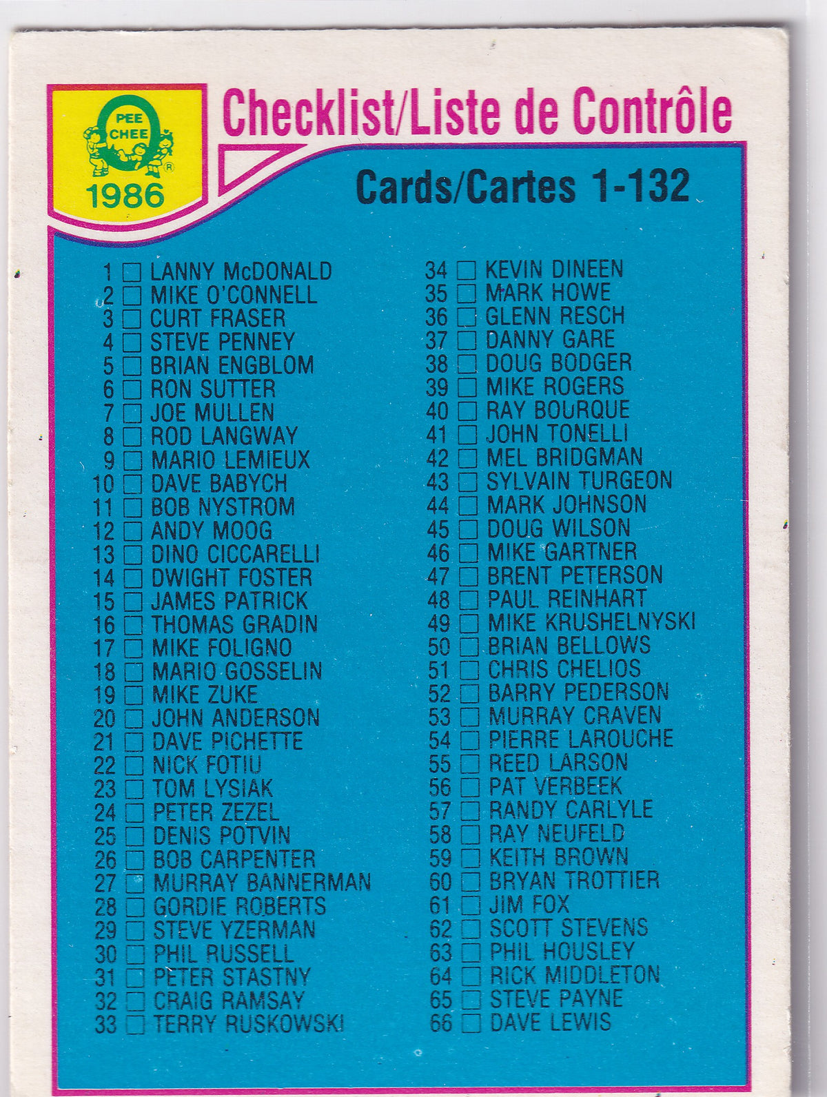 1985-86 O-Pee-Chee Checklist #165