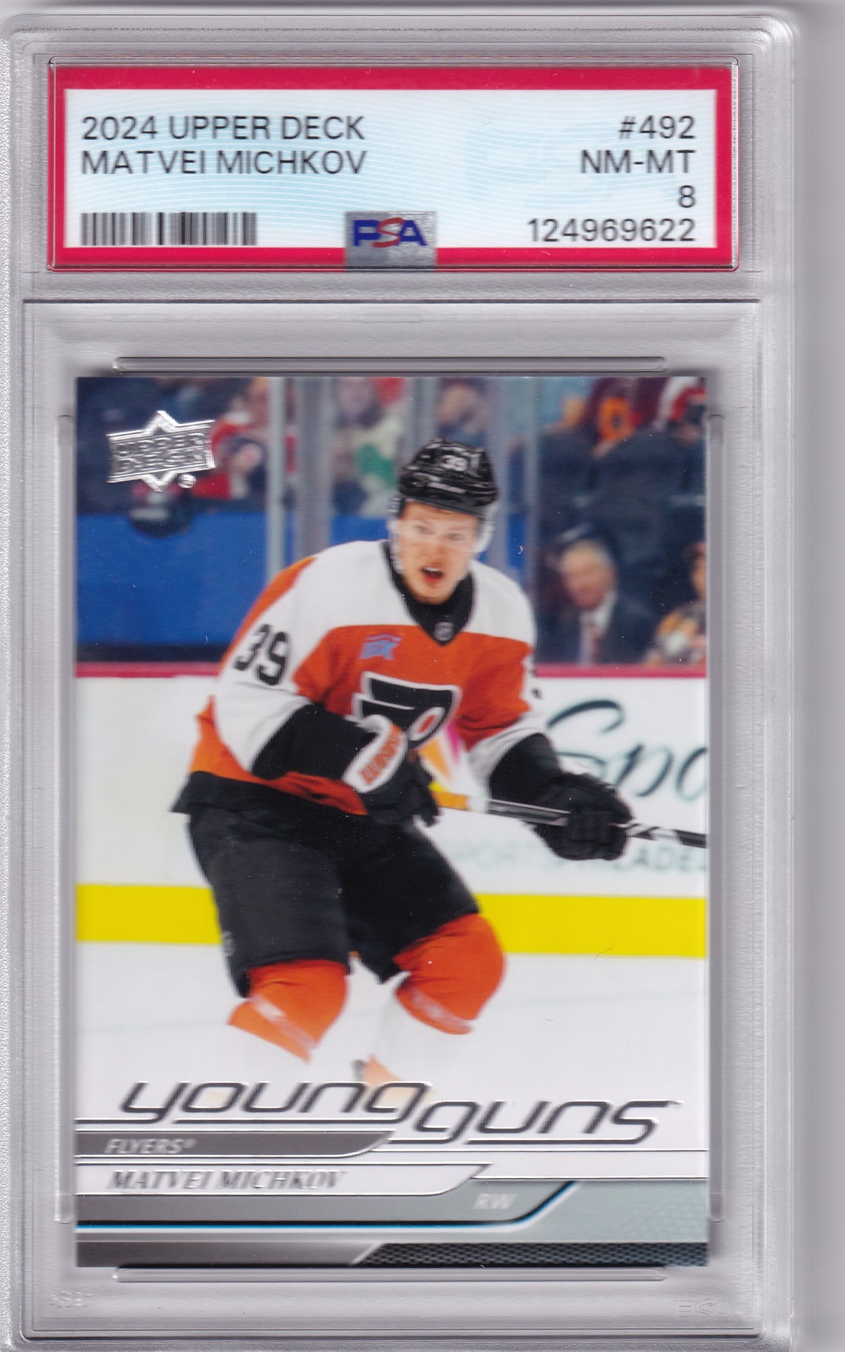 2024-25 Upper Deck Series Two Matvei Michkov Young Guns #492 PSA 8