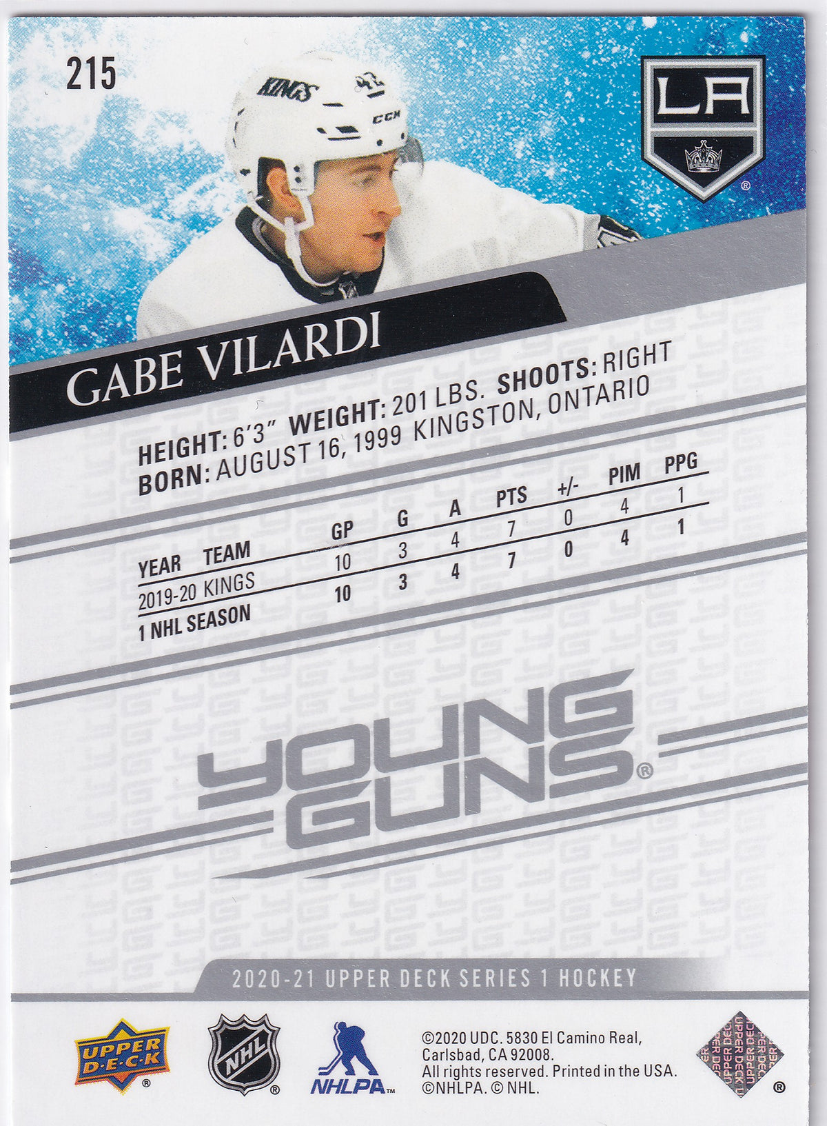 2020-21 Upper Deck Series One Gabe Vilardi Young Guns #215