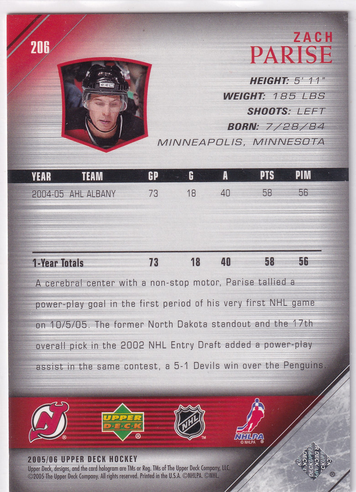 2005-06 Upper Deck Zach Parise Young Guns #206