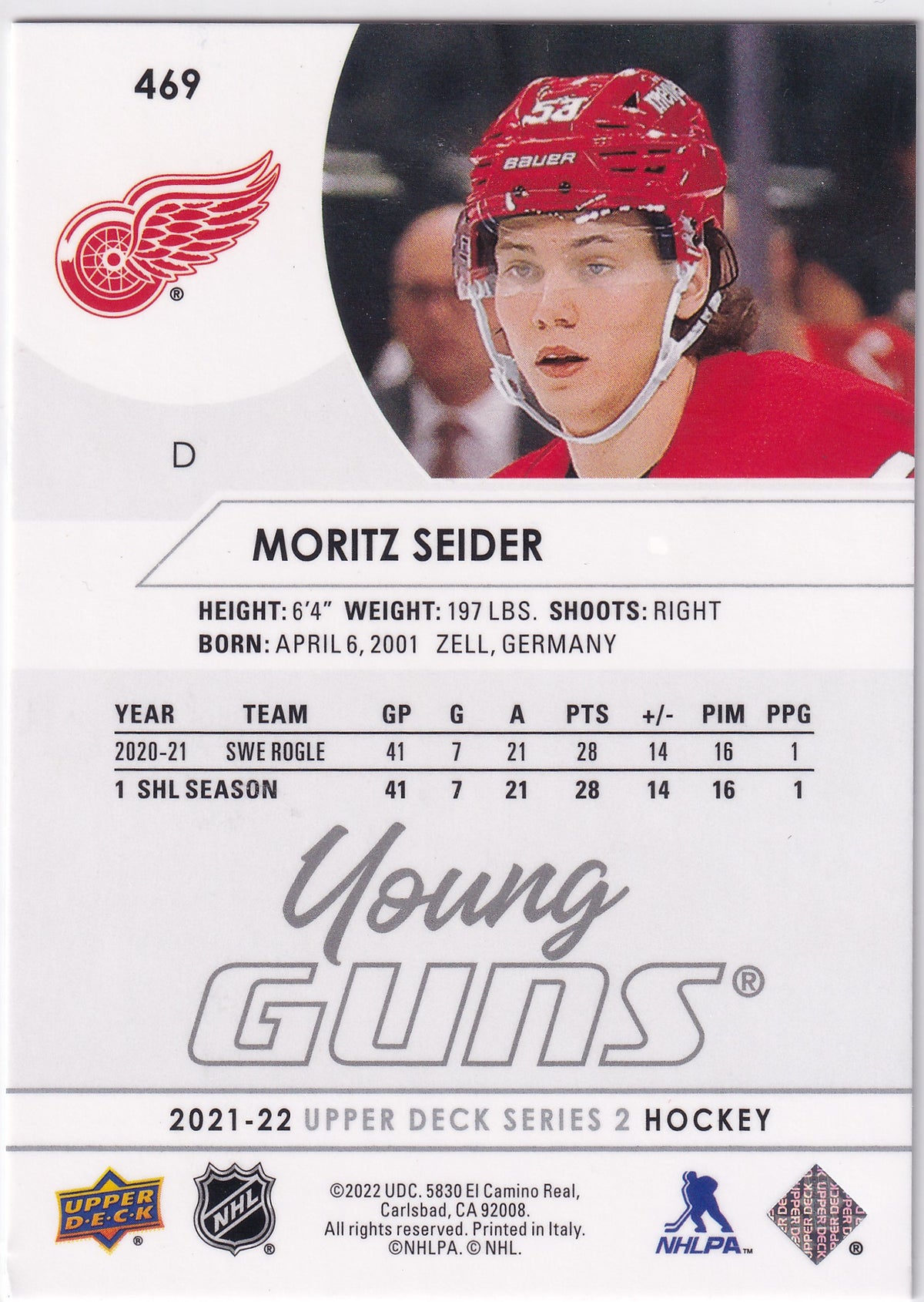 2021-22 Upper Deck Series Two Moritz Seider Young Guns #469