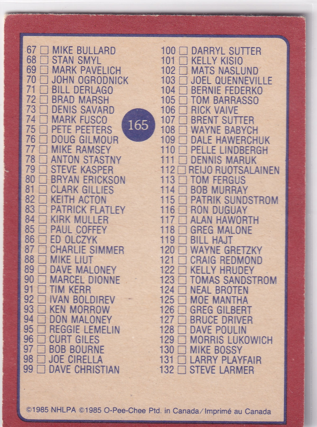 1985-86 O-Pee-Chee Checklist #165