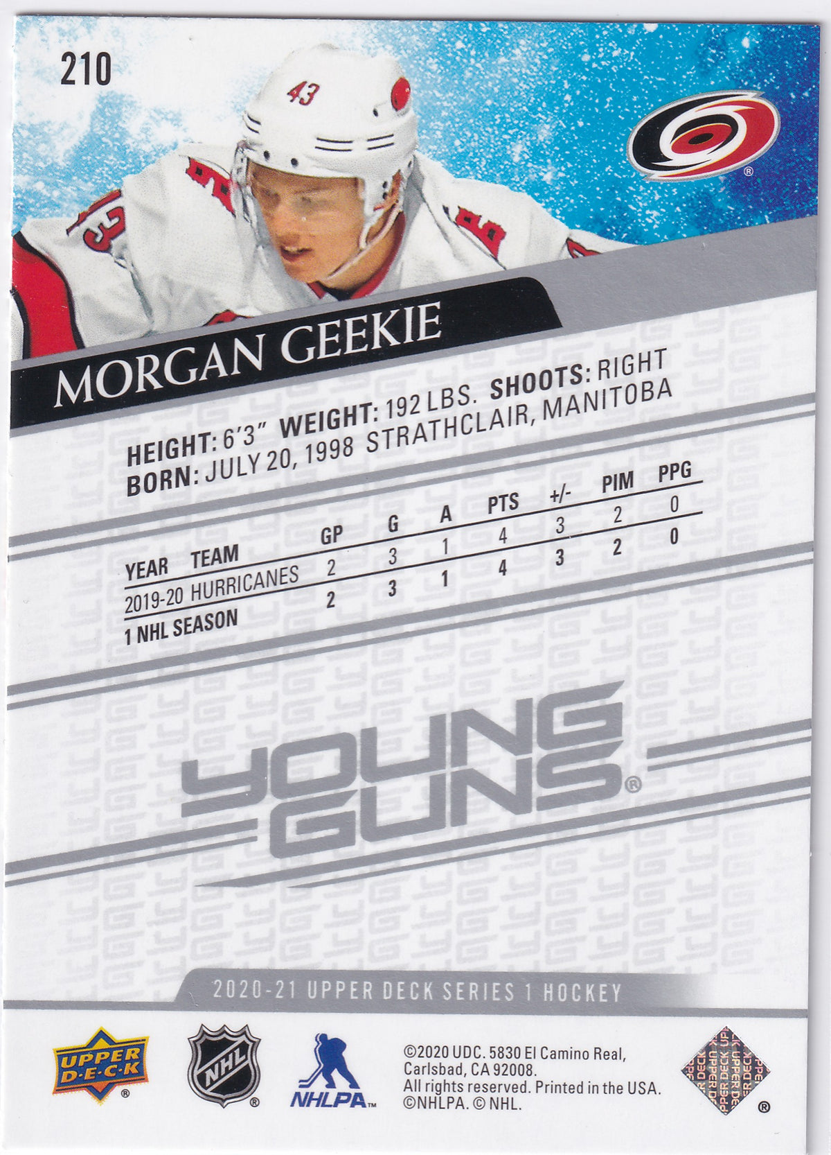 2020-21 Upper Deck Series One Morgan Geekie Young Guns #210