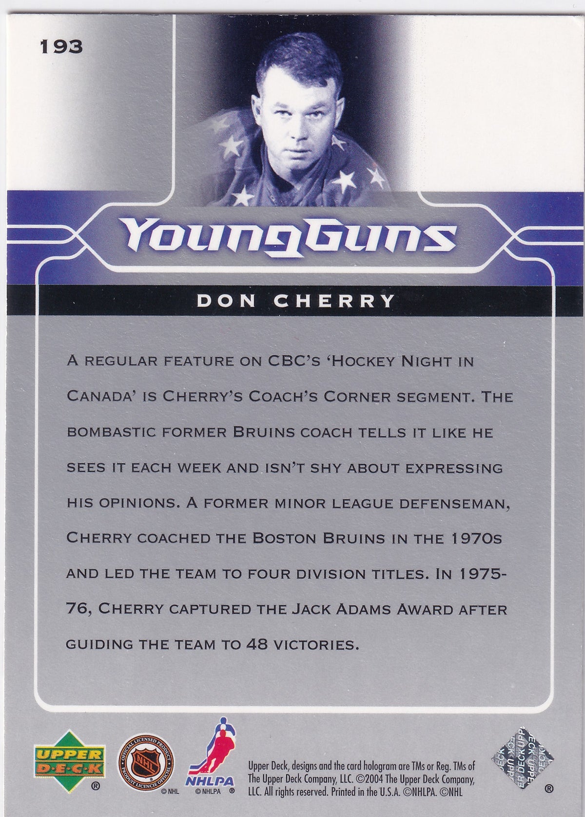 2004-05 Upper Deck Don Cherry Young Guns Retro #193