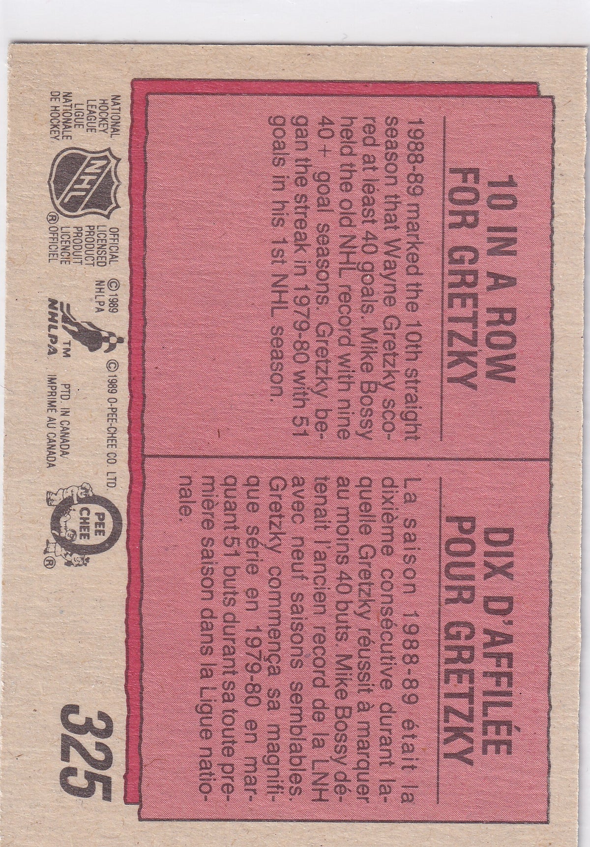 1989-90 O-Pee-Chee Wayne Gretzky Highlights #325