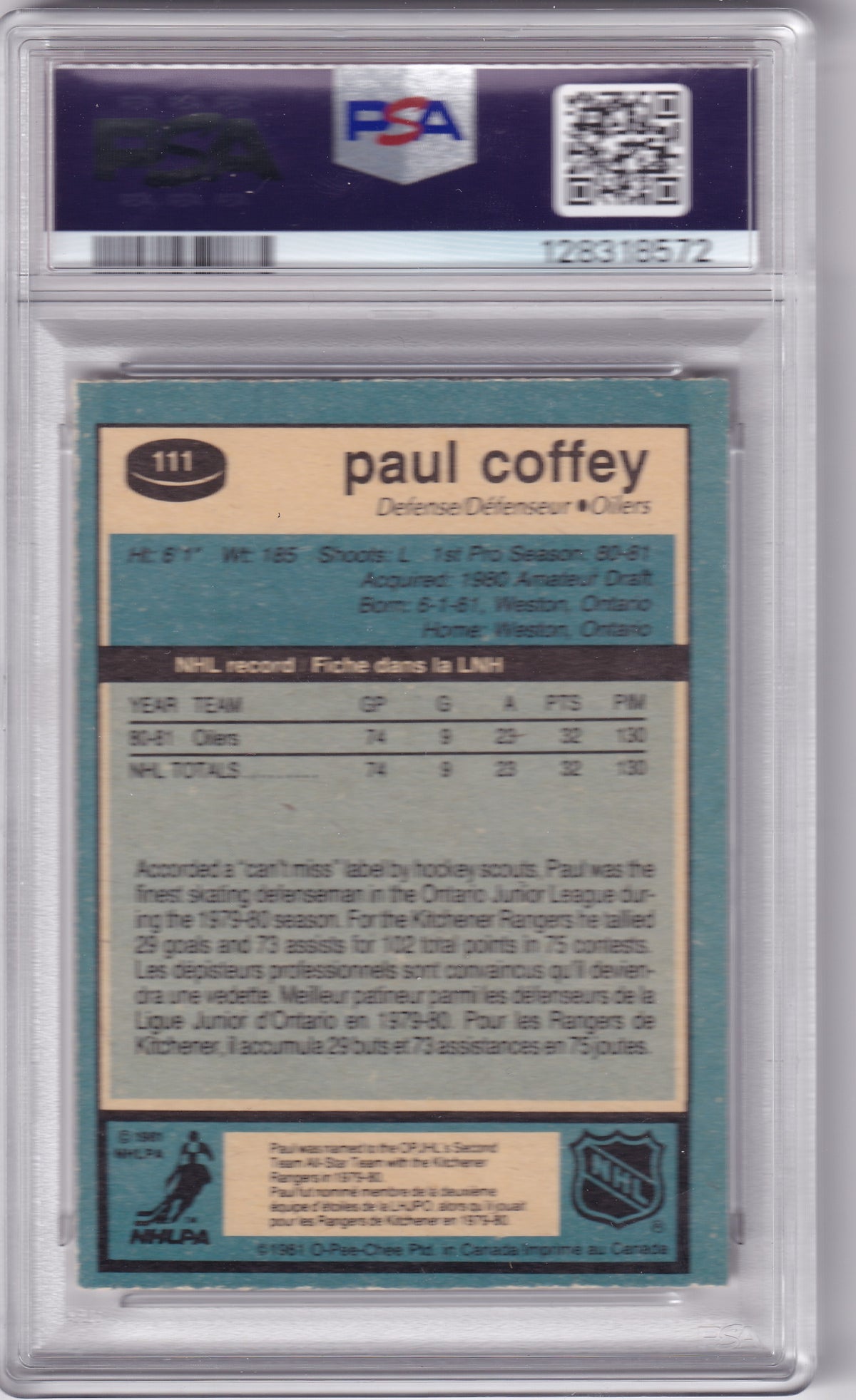 1981-82 O-Pee-Chee Paul Coffey #111 PSA 8(OC)