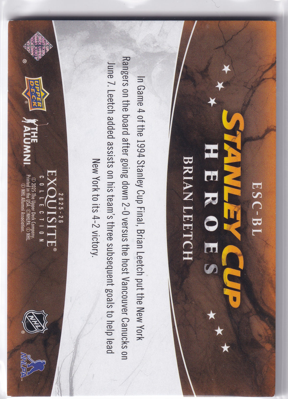 2025-26 Black Diamond Hockey Brian Leetch Exquisite Collection Stanley Cup Heroes ESC-BL