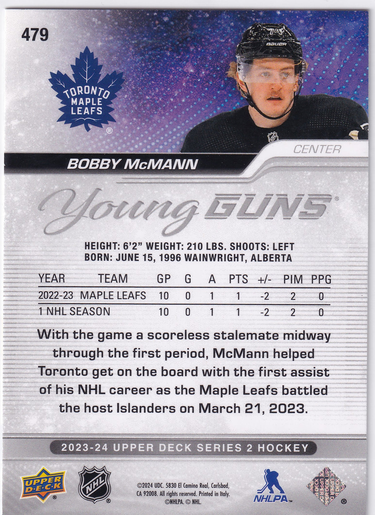 2023-24 Upper Deck Series Two Bobby McMann Young Guns #479