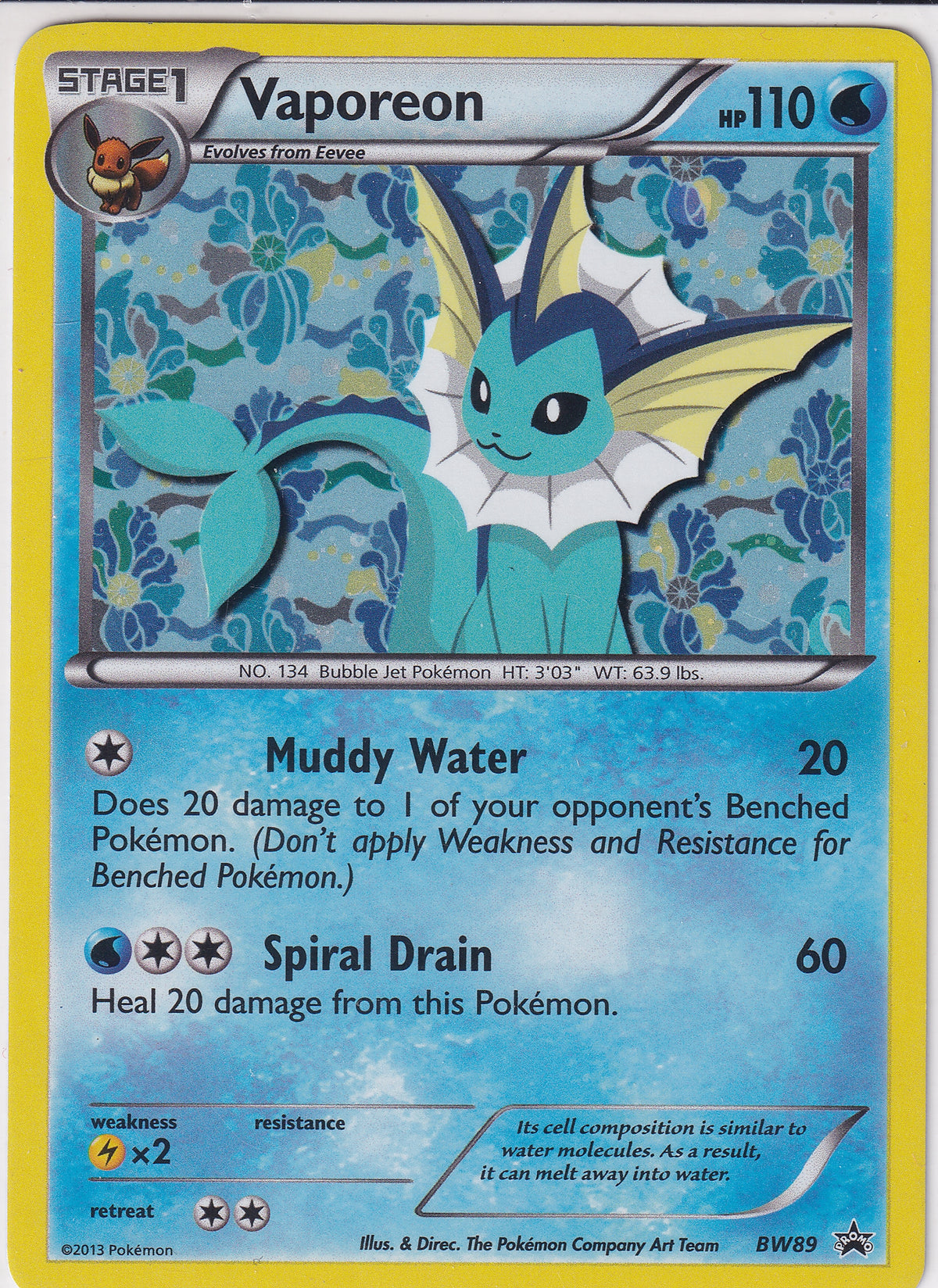 *MP* Vaporeon Holo Rare Promo - Black & White Promo BW89 Pokemon Card
