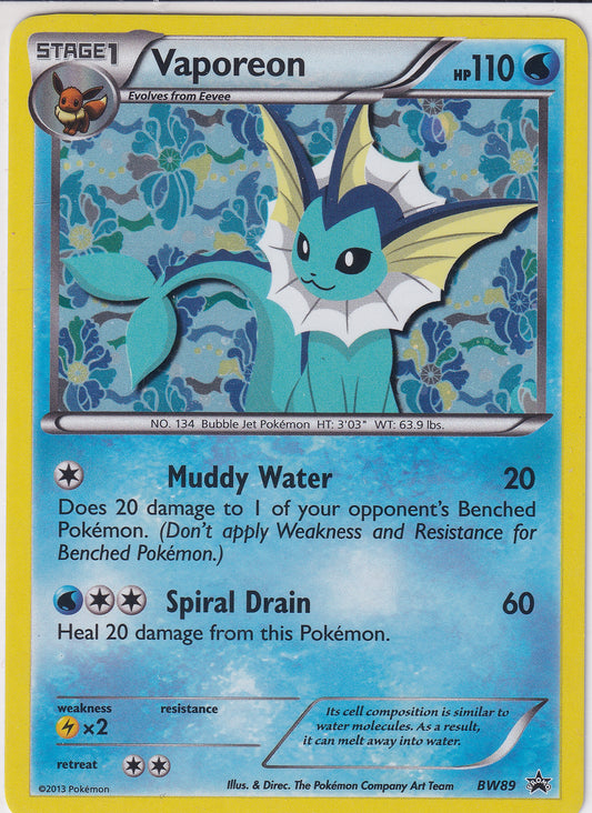 *MP* Vaporeon Holo Rare Promo - Black & White Promo BW89 Pokemon Card