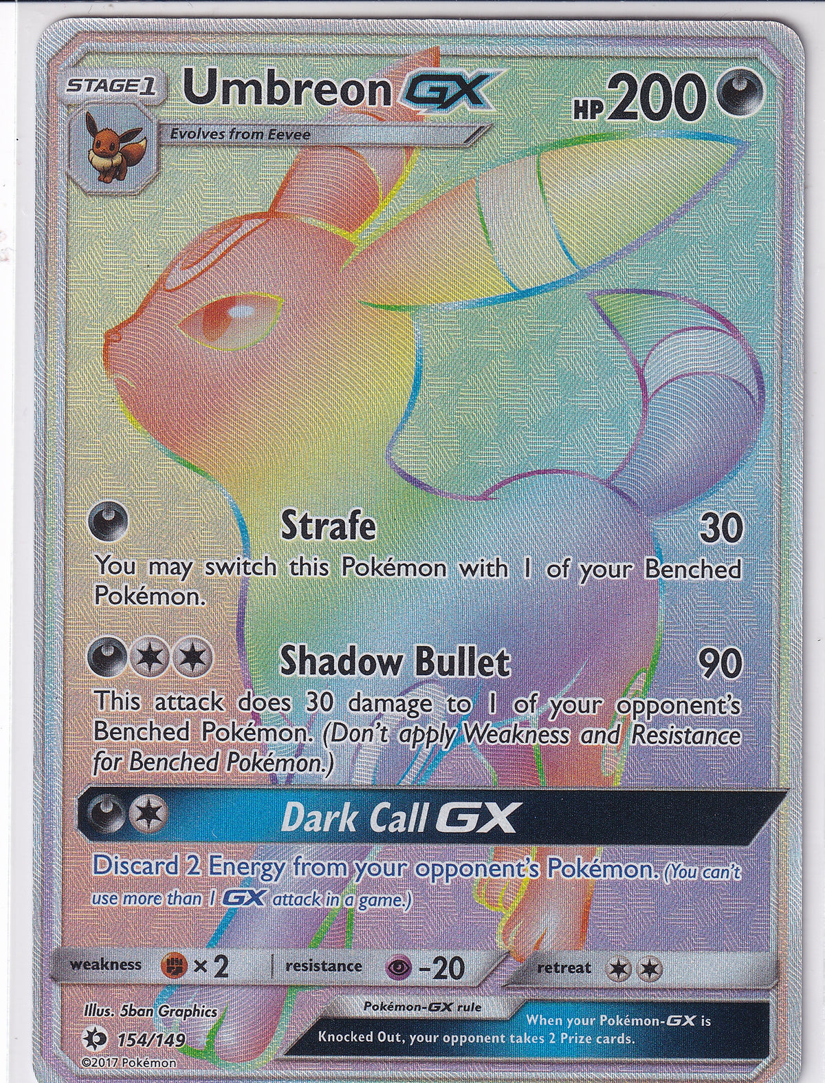 Umbreon GX (Secret) Sun & Moon Base Set Secret Rare 154