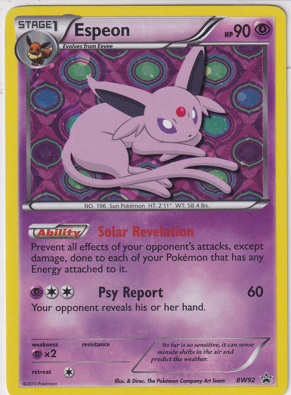 *LP* Espeon Holo Rare Promo - Black & White Promo BW92 Pokemon Card