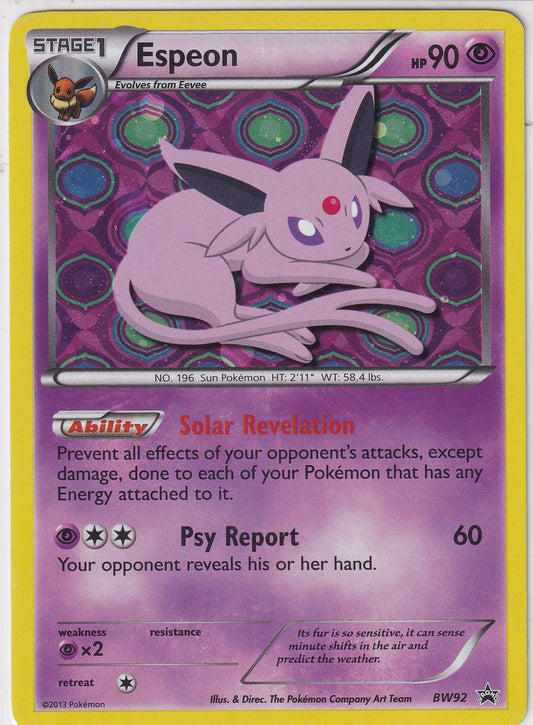 *LP* Espeon Holo Rare Promo - Black & White Promo BW92 Pokemon Card