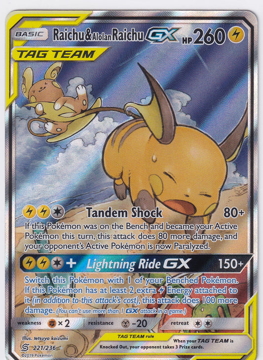 *LP* Raichu & Alolan Raichu GX Tag Team 221/236 Pokemon Sun & Moon Unified Minds