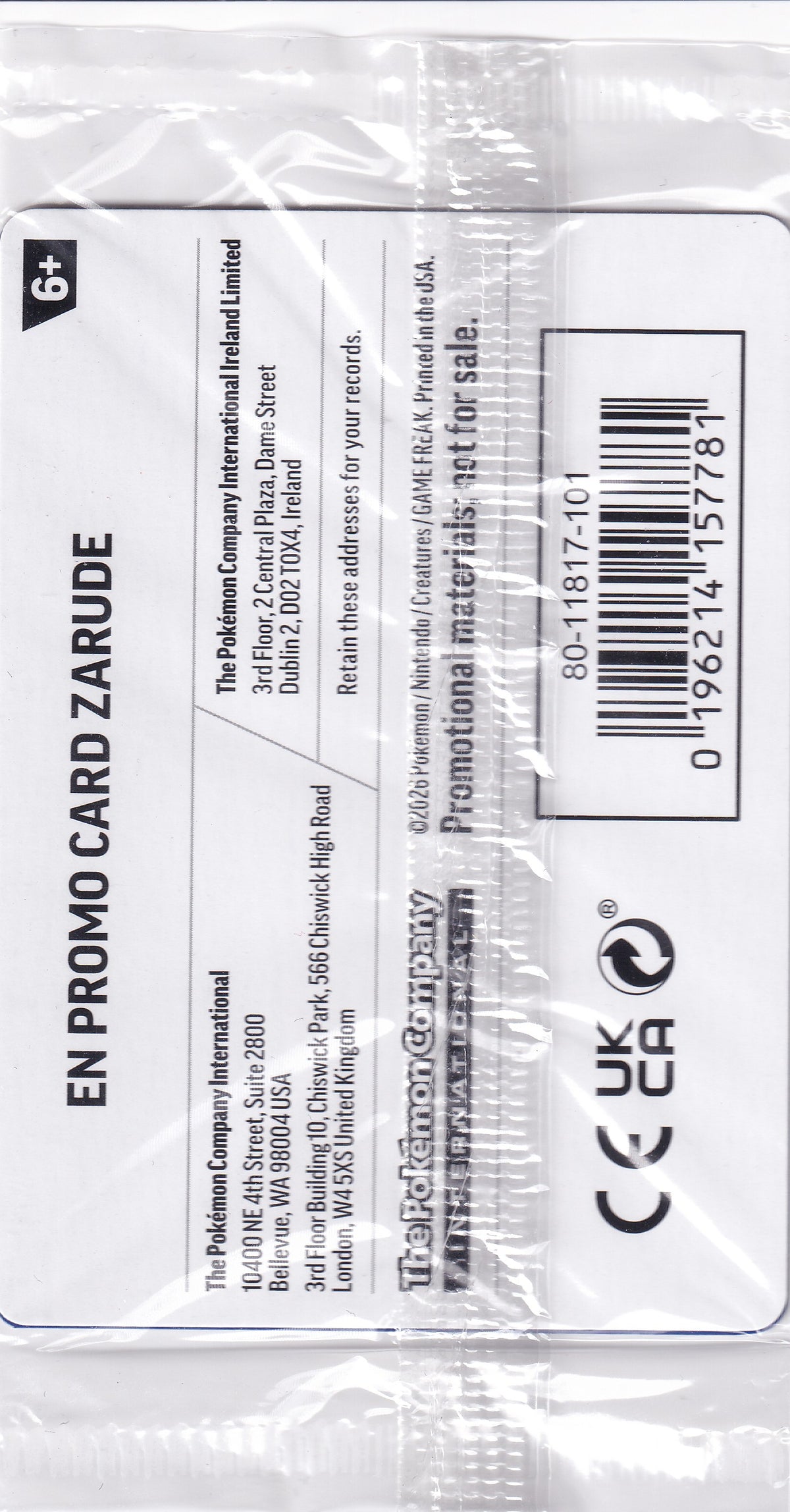 Zarude What's Your Favourite Stamped & Sealed Promo - 056/084  Pokemon Card
