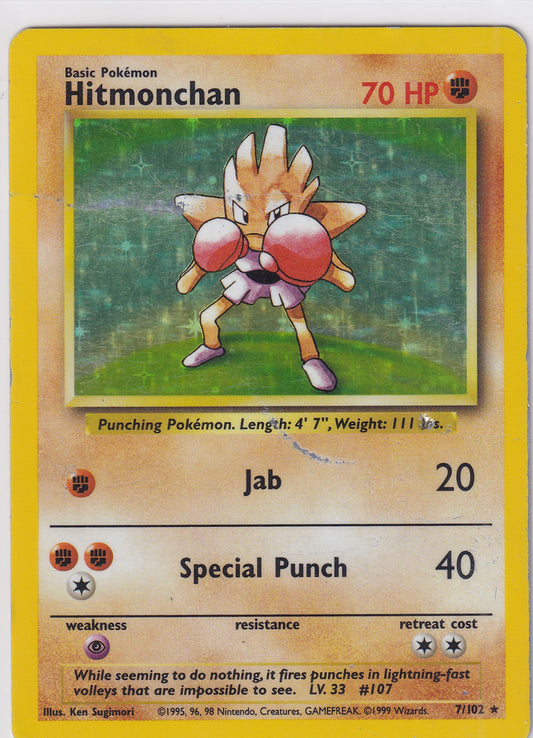 *DMG* Hitmonchan 7/102 Pokemon Base Set Unlimited