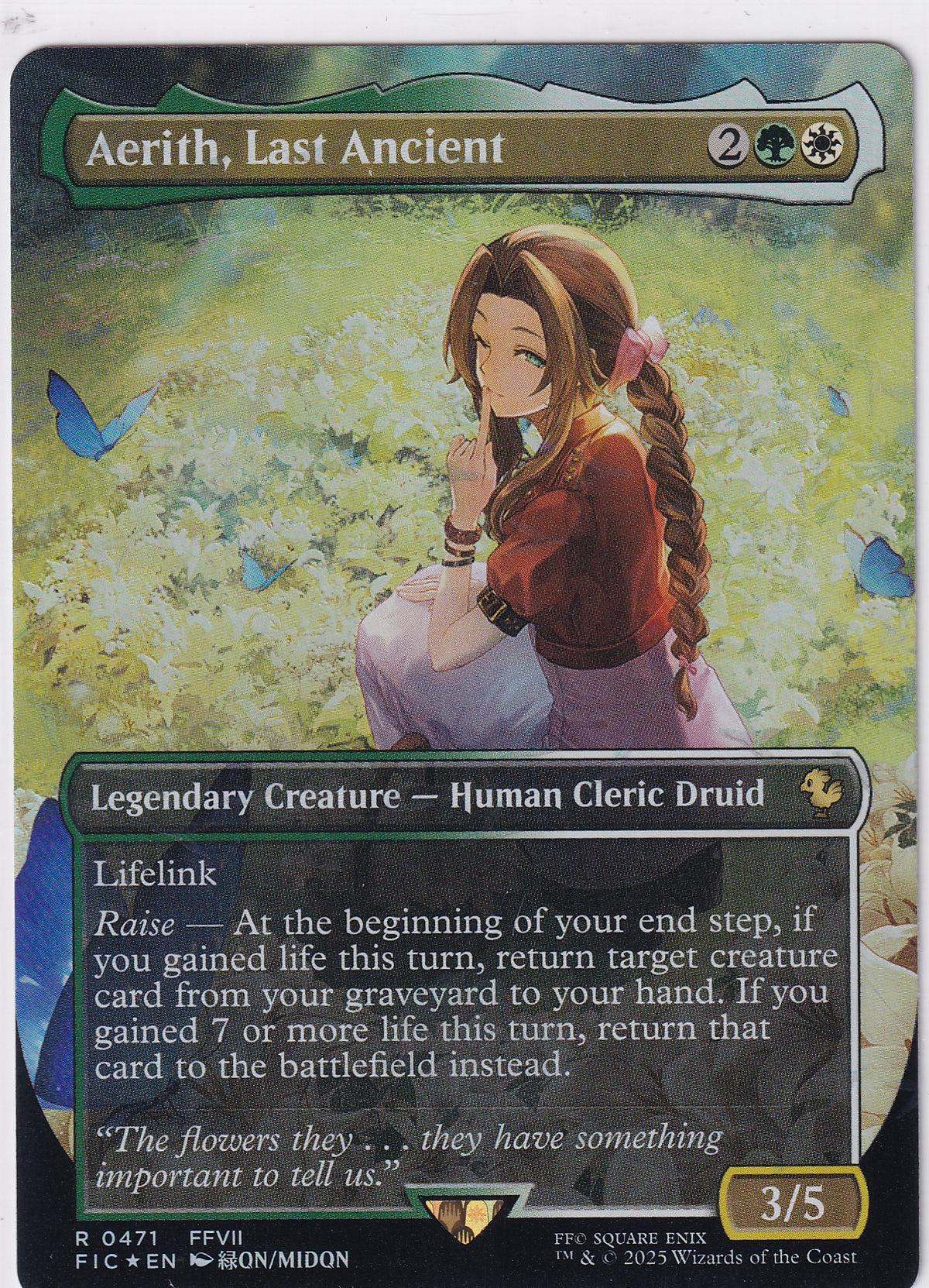 Aerith, Last Ancient R 0471 (Borderless) (Chocobo Track Foil) Magic The Gathering Commander FINAL FANTASY