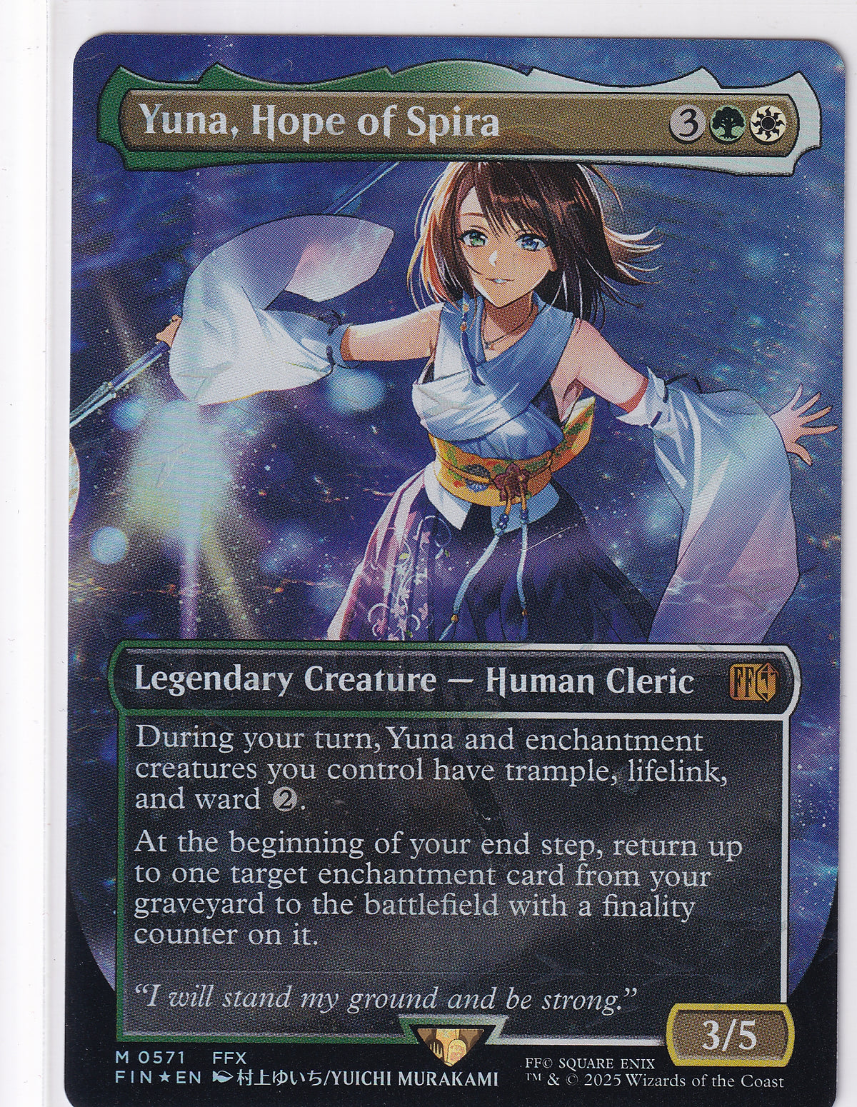 Yuna, Hope Of Spira M 0571 (Borderless) (Chocobo Track Foil) Magic The Gathering FINAL FANTASY