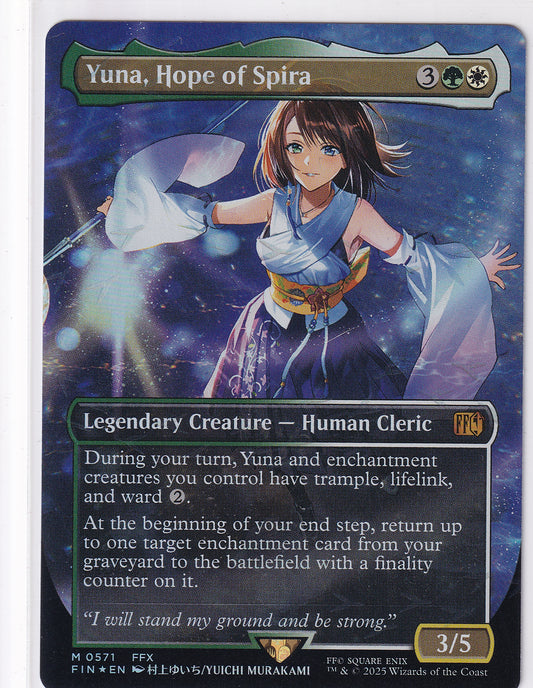 Yuna, Hope Of Spira M 0571 (Borderless) (Chocobo Track Foil) Magic The Gathering FINAL FANTASY