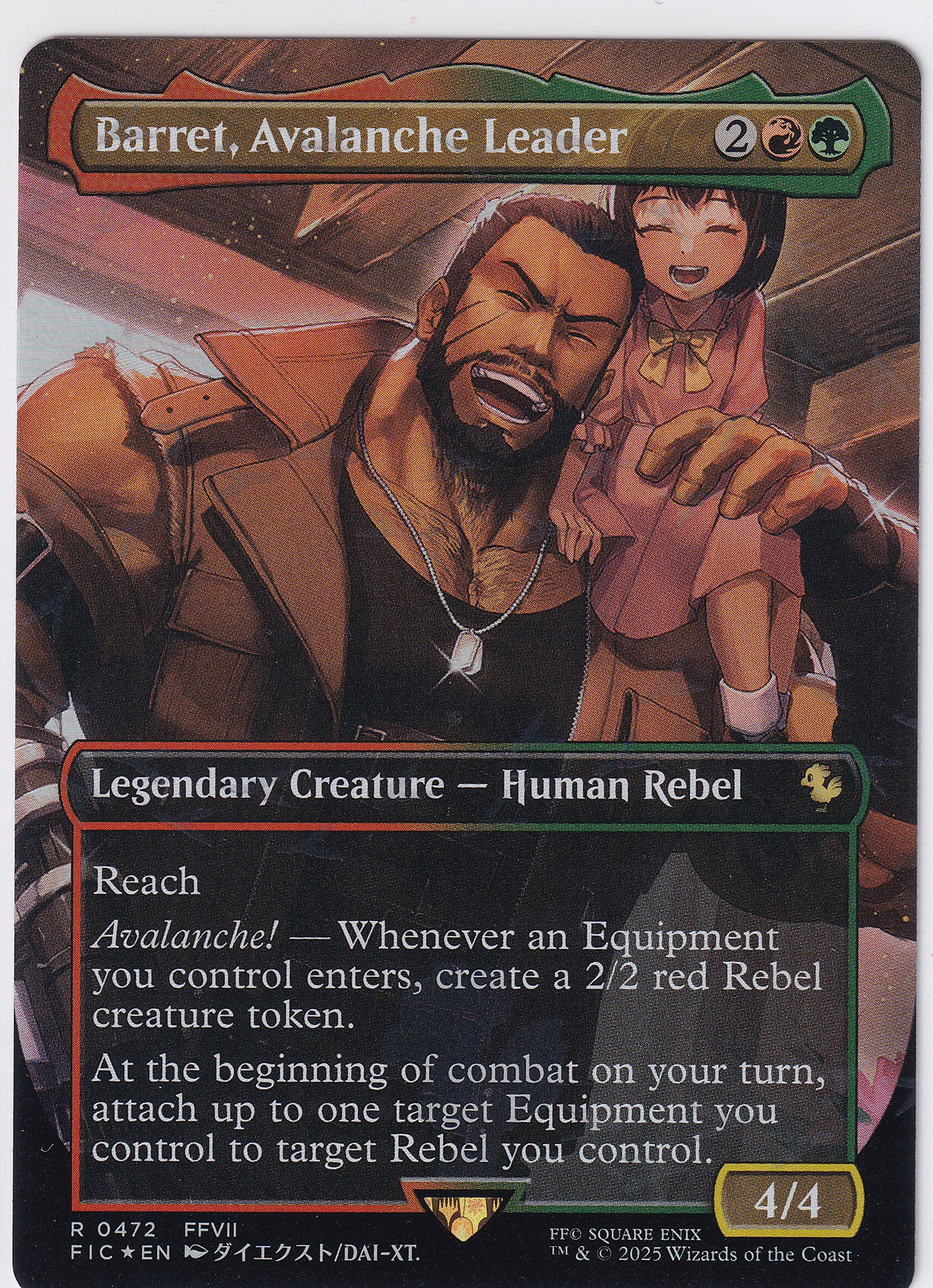 Barret, Avalanche Leader R 0472 (Borderless) (Chocobo Track Foil) Magic The Gathering Commander FINAL FANTASY