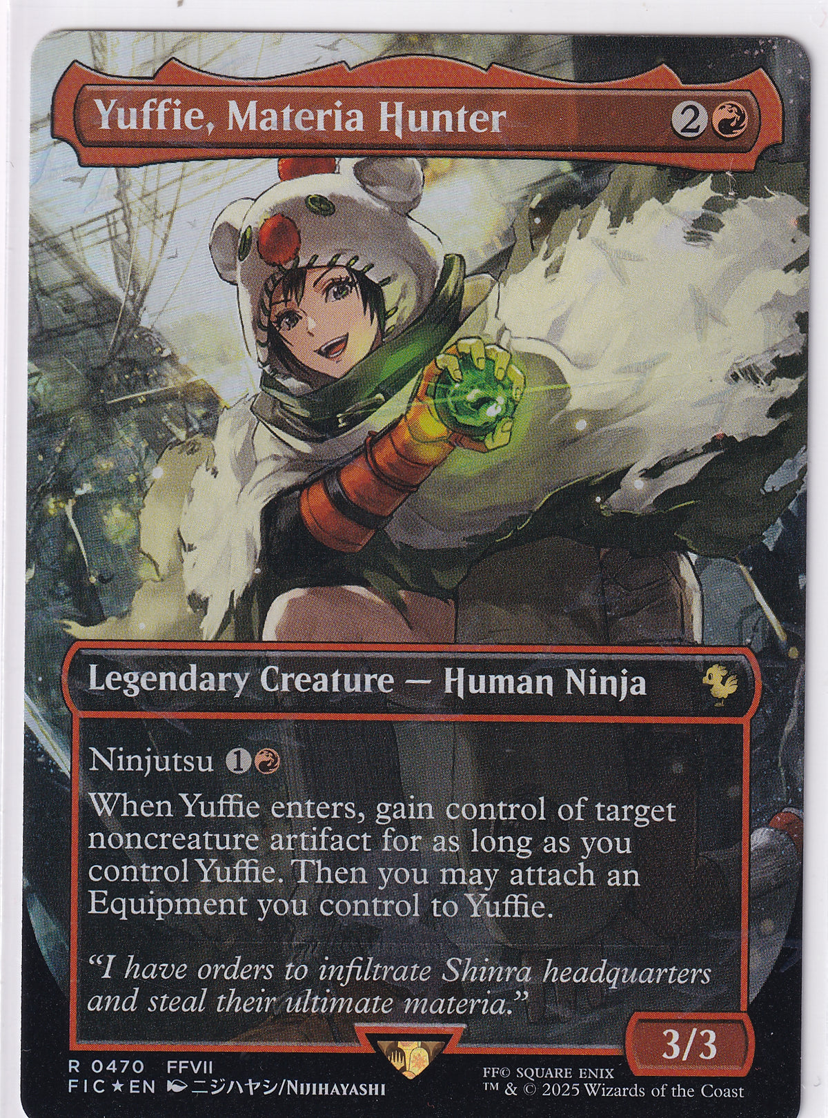 Yuffie, Materia Hunter R 0470 (Borderless) (Chocobo Track Foil) Magic The Gathering Commander FINAL FANTASY