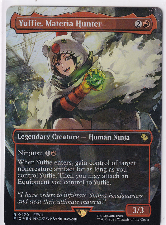 Yuffie, Materia Hunter R 0470 (Borderless) (Chocobo Track Foil) Magic The Gathering Commander FINAL FANTASY
