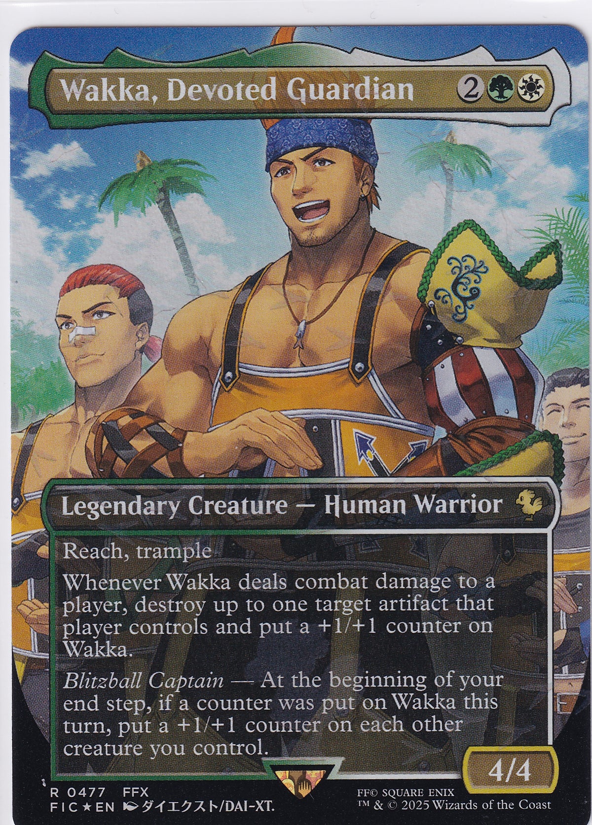 Wakka, Devoted Guardian R 0477 (Borderless) (Chocobo Track Foil) Magic The Gathering Commander FINAL FANTASY