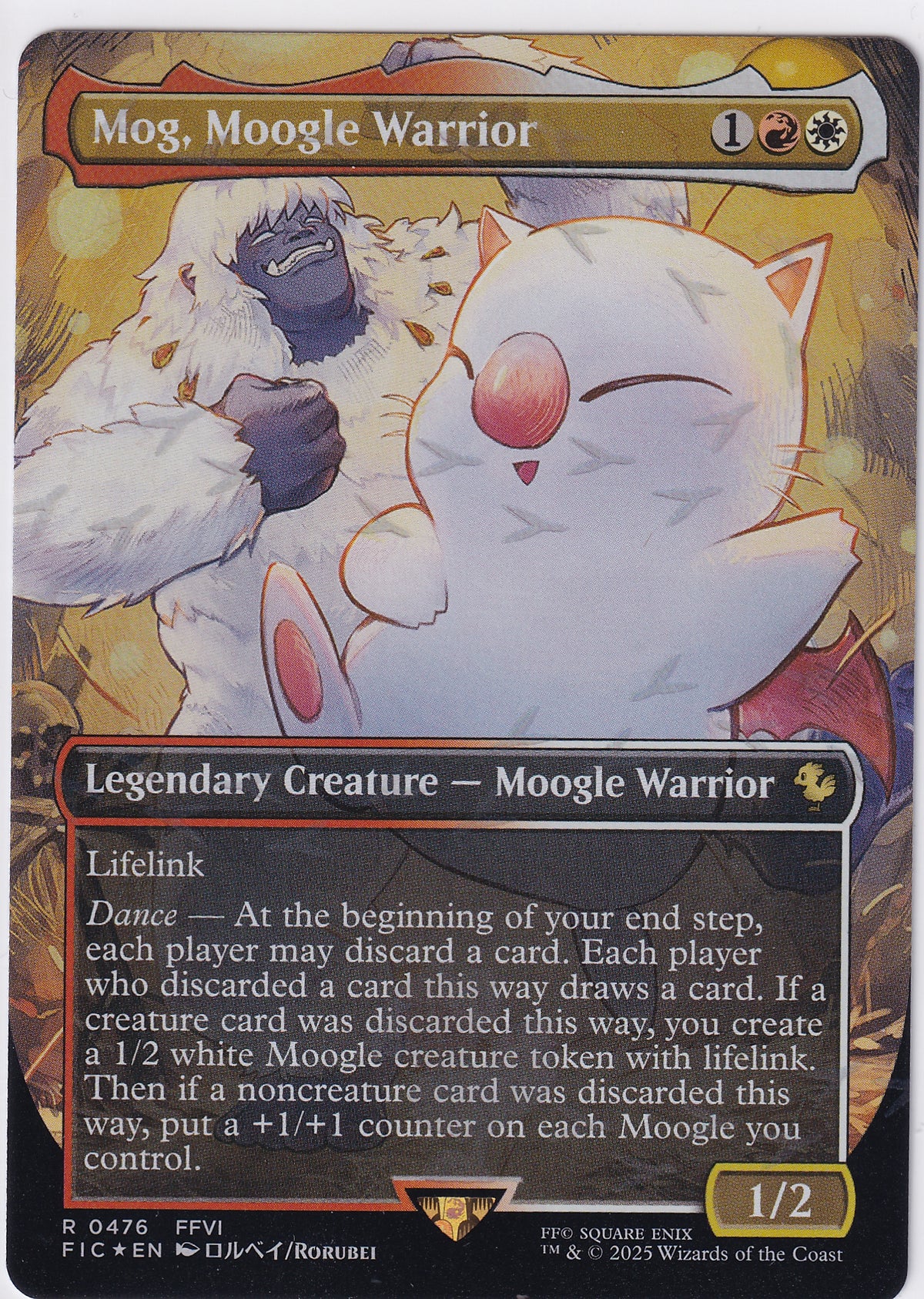 Mog, Moogle Warrior R 0476 (Borderless) (Chocobo Track Foil) Magic The Gathering FINAL FANTASY