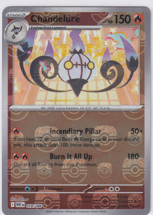 Chandelure Master Ball Holo Rare - Scarlet & VIolet White Flare 018/086 Pokemon Card