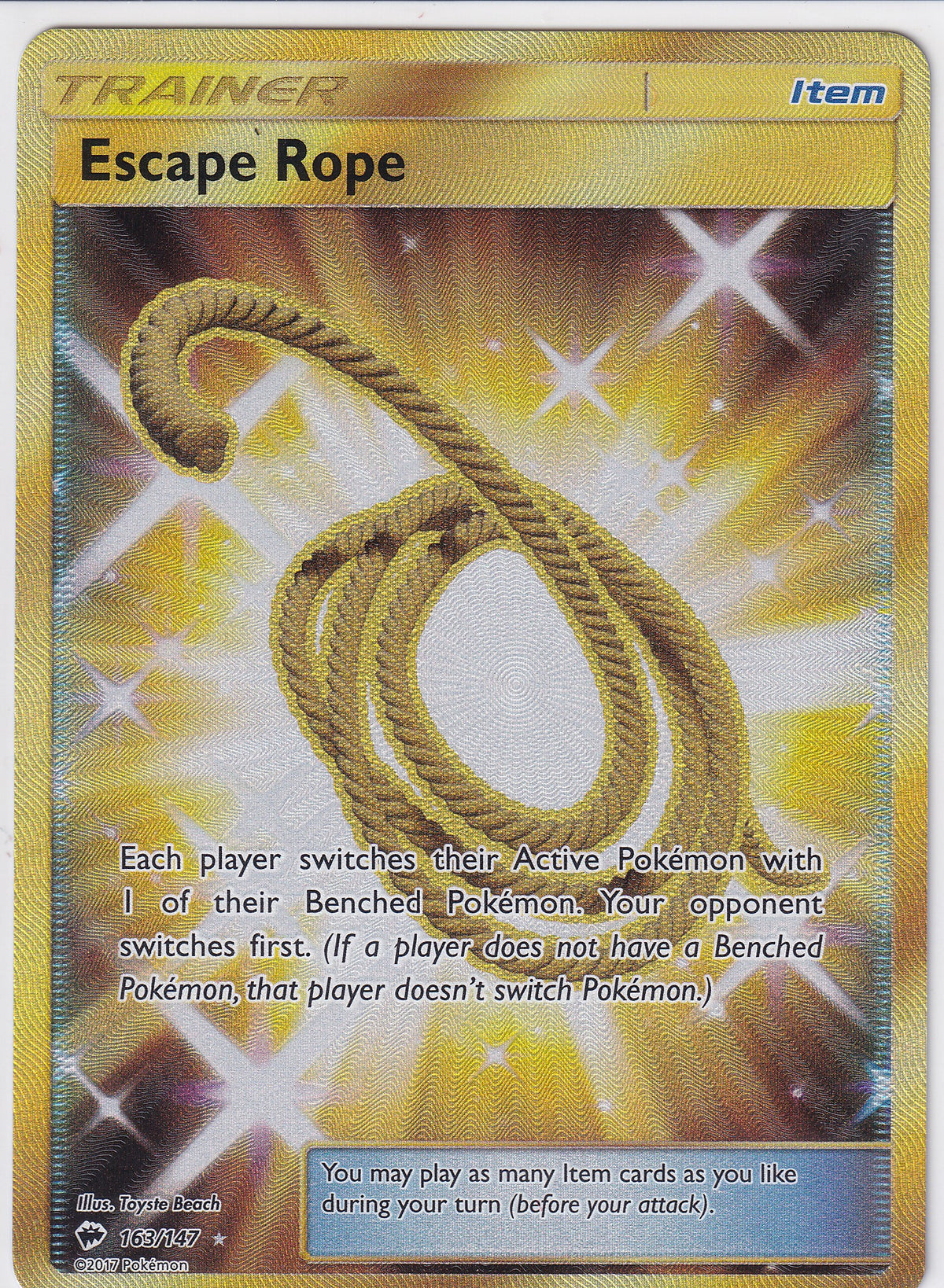 Escape Rope Secret Rare - Sun & Moon Burning Shadows 163/147 Pokemon Card