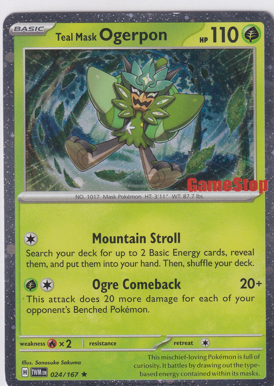 Teal Mask Ogerpon Cosmo Holo STAMPED & OPENED - Gamestop Exclusive 024/167 Pokemon Card