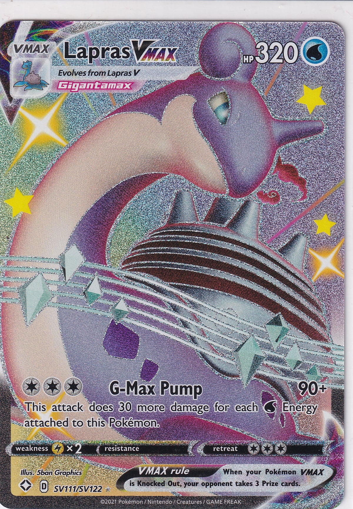 Lapras VMax Shiny Holo Rare - Shining Fates Shiny Vault SV111/SV122 Pokemon Card