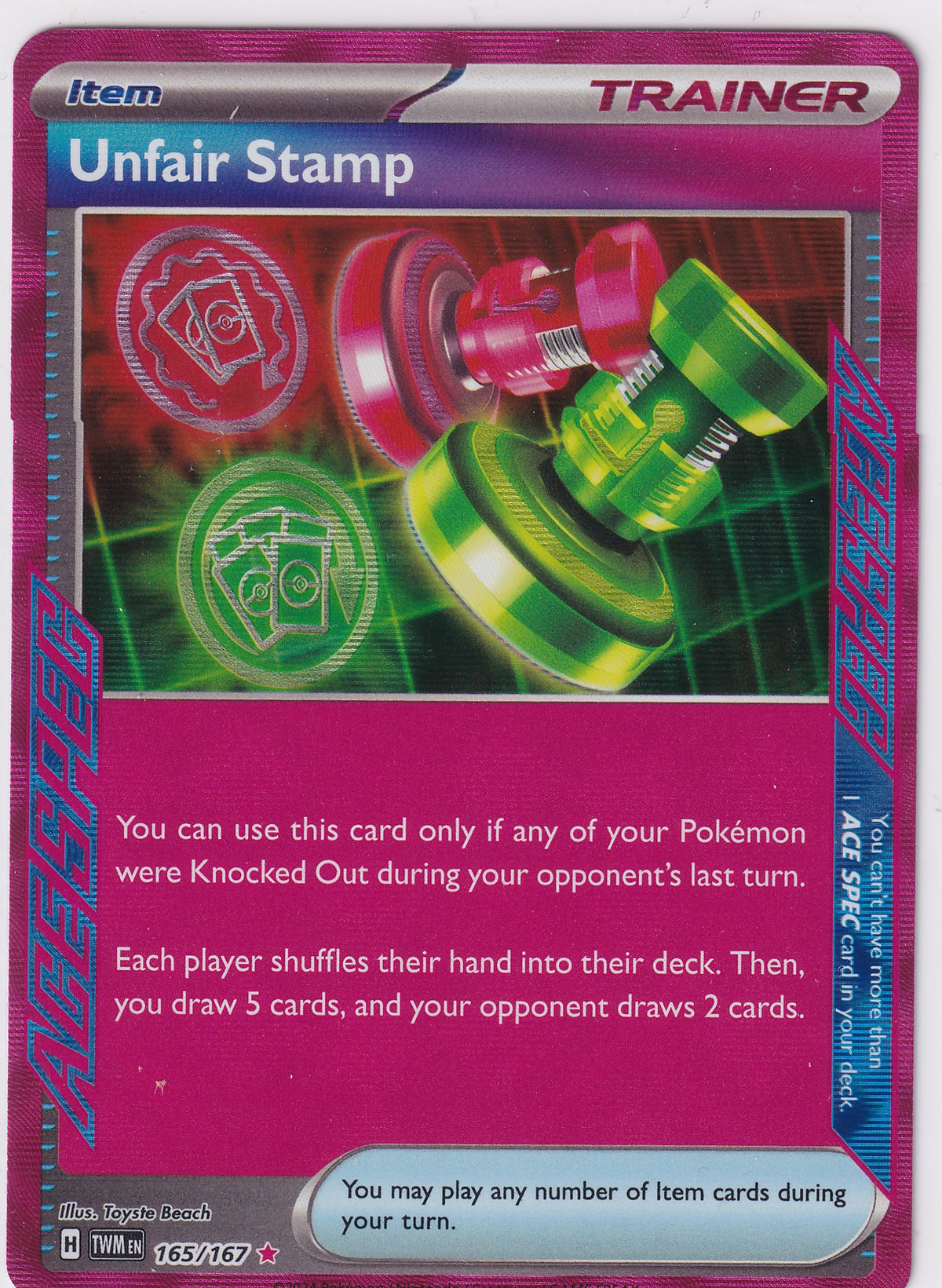 Unfair Stamp Item ACE SPEC Rare - Twilight Masquerade 165/167 Pokemon Card