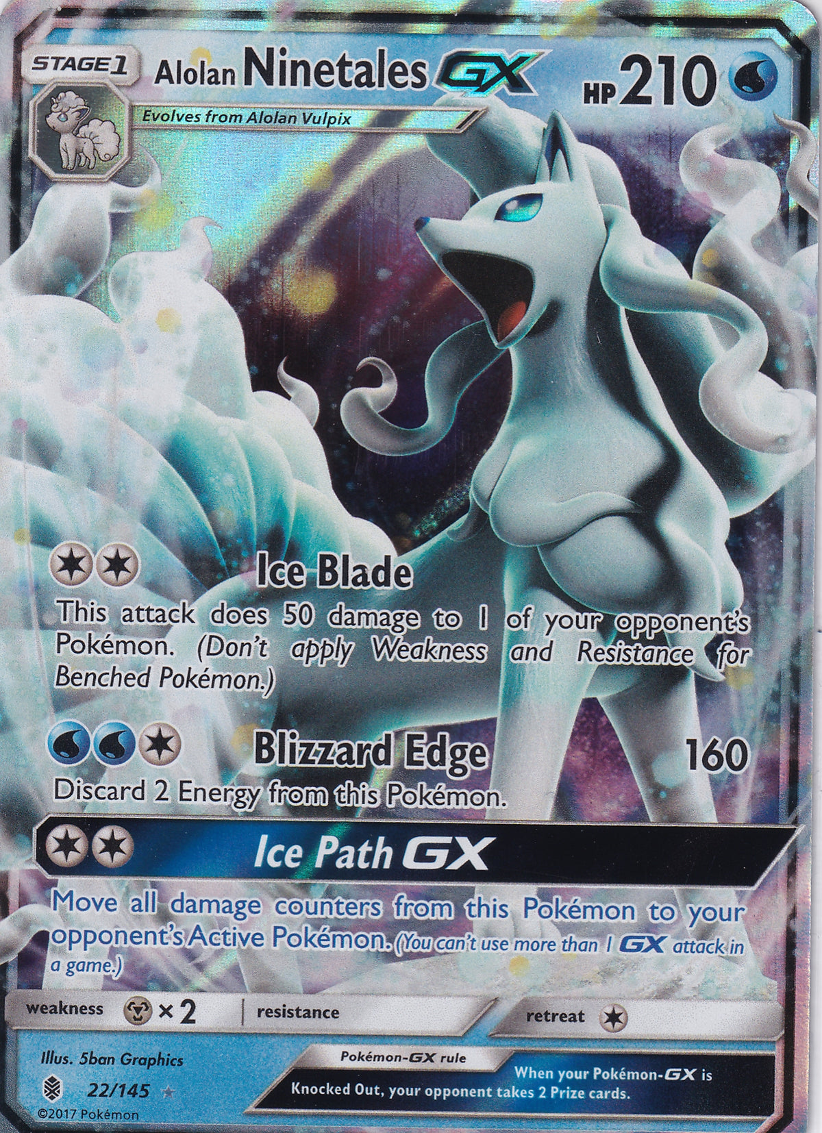 Alolan Ninetales GX Ultra Rare - Guardians Rising 22/145 Pokemon Card