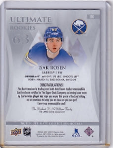 Isak Rosen Ultimate Rookie Jersey /599 Card #186 2023-24 Upper Deck Ultimate Collection Rookie Card RC Buffalo Sabres