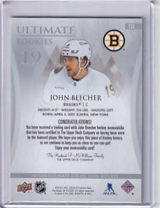 John Beecher Ultimate Rookie Jersey /599 Card #131 2023-24 Upper Deck Ultimate Collection Rookie Card RC Boston Bruins