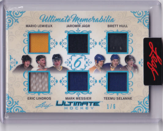 Lemieux Jagr Hull Lindros Messier Selanne Jersey /6 UM6-6 2023-24 Leaf Ultimate