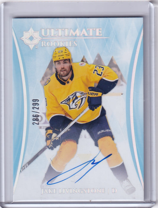 Jake Livingstone Ultimate Rookies Auto Card  /299 #190 2023-24 Upper Deck Ultimate Collection Rookie Card RC Nashville Predators