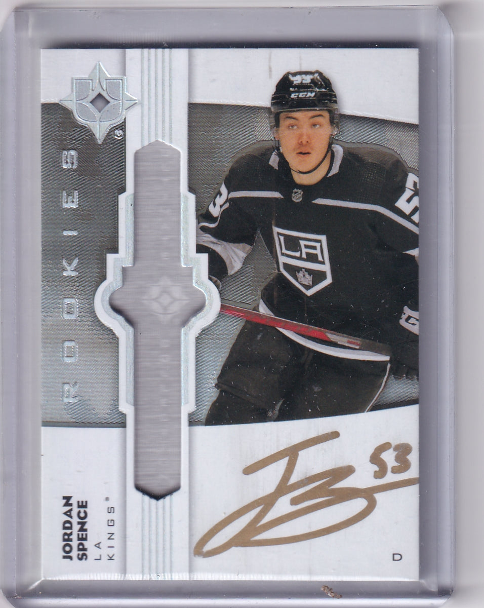 Jordan Spence Ultimate Emblems Rookie Auto Card UE-SP 2022-23 Upper Deck Ultimate Collection Rookie Card RC Los Angeles Kings (2023-24 Update)