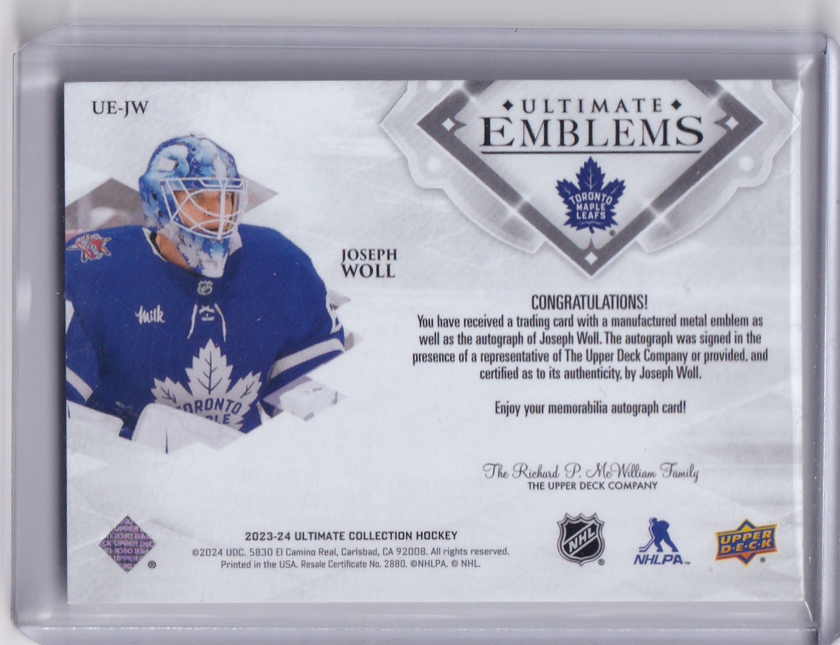 Joseph Woll Ultimate Emblems Auto Card UE-JW 2023-24 Upper Deck Ultimate Collection Toronto Maple Leafs
