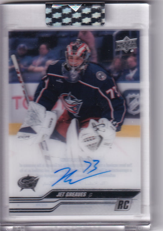 Jet Greaves Clear Cut Rookie Auto CC-GR 2023-24 Upper Deck Clear Cut Columbus Blue Jackets Rookie Card RC