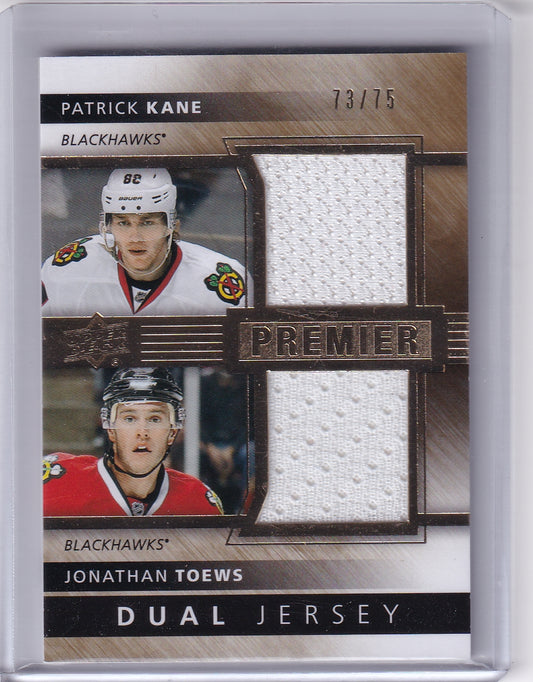 Patrick Kane Jonathan Toews Premier Dual Jersey /75 PQ2-TK 2014-15 Upper Deck Premier Chicago Blackhawks