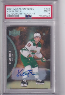 Kevin Fiala Gold Auto 1/1 One Of One Card #102 PSA 9 2021-22 Skybox Metal Universe Minnesota Wild
