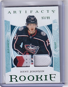 Kent Johnson Rookie Patch Jersey 93/99 Card #200 2022-23 Upper Deck Artifacts Rookie Card RC Columbus Blue Jackets