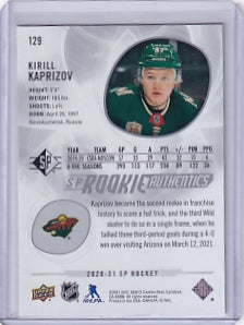 Kirill Kaprizov Sp Rookie Authentics Sphericity Card #129 2020-21 Upper Deck SP Rookie Card RC Minnesota Wild