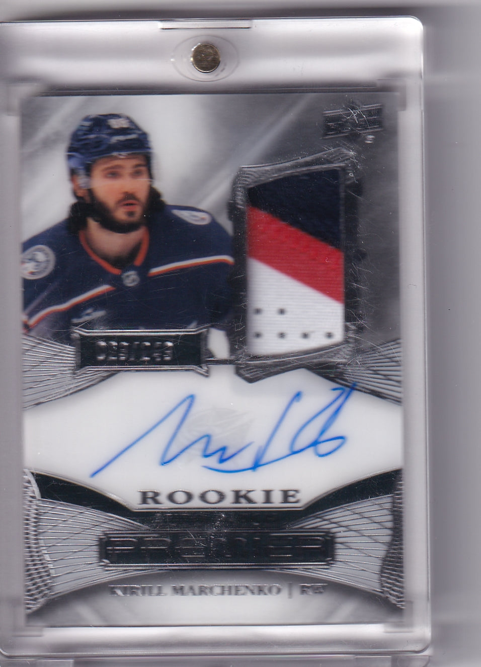 Kirill Marchenko Rookie Patch Auto RPA /249 AR-KM 2022-23 Upper Deck Premier Rookie Card RC Columbus Blue Jackets