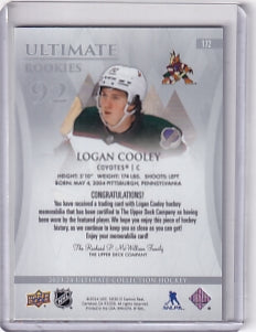 Logan Cooley Ultimate Rookie Jersey /349 Card #172 2023-24 Upper Deck Ultimate Collection Rookie Card RC Arizona Coyotes