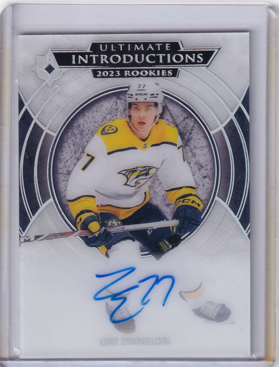 Luke Evangelista Ultimate Introductions Rookie Auto Card UI-32 2023-24 Upper Deck Ultimate Collection Rookie Card RC Nashville Predators