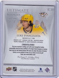 Luke Evangelista Ultimate Rookie Jersey /599 Card #192 2023-24 Upper Deck Ultimate Collection Rookie Card RC Nashville Predators